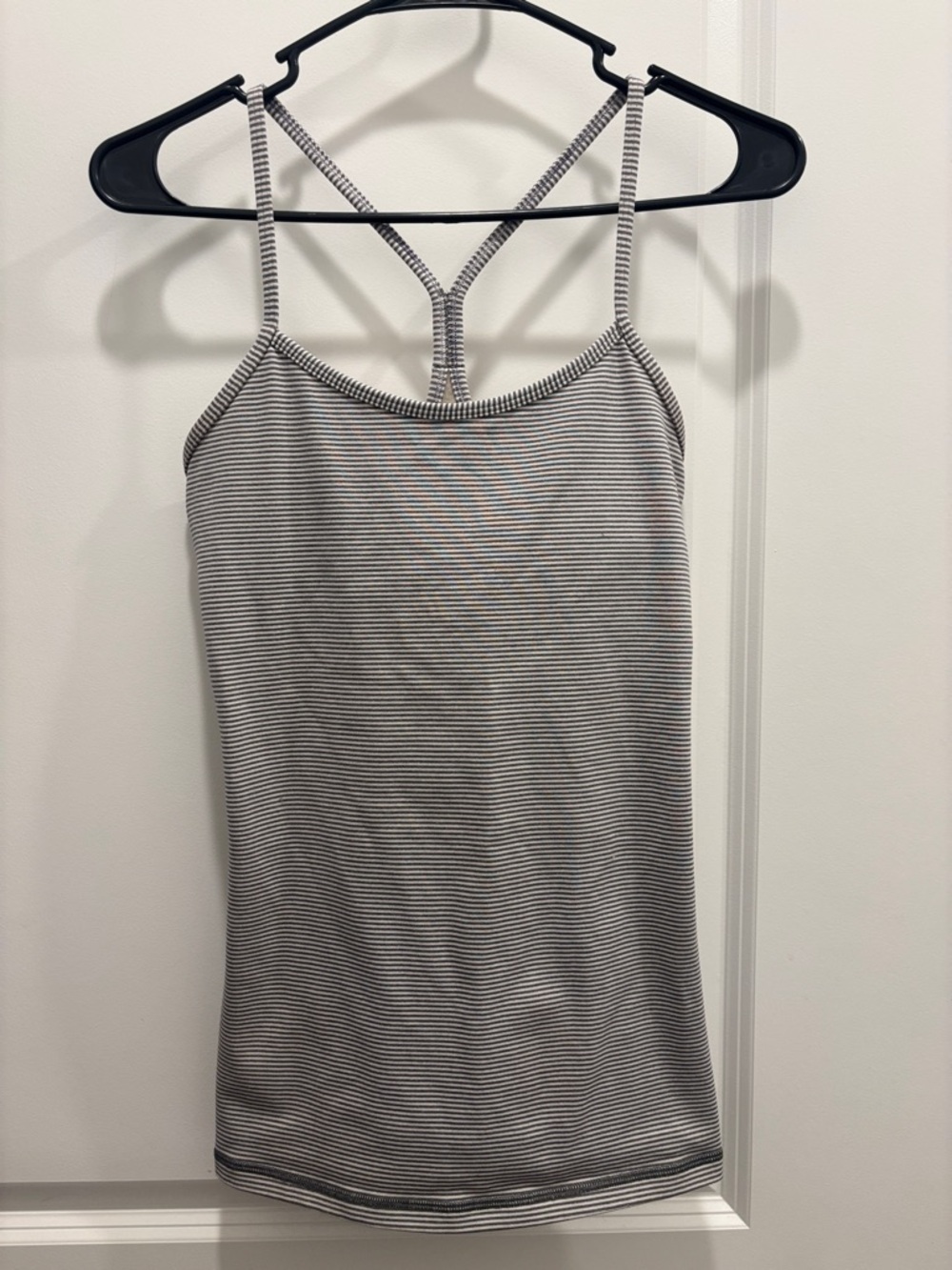 Lululemon Striped Thin-Strap Tank Top in Grey & White Built in Bra